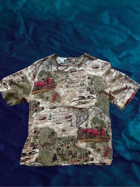 Vintage Paul Stanley Map Print 100% Silk Printed Short Sleeve Blouse ·Size 4